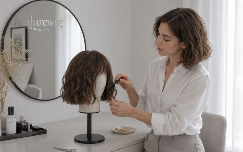 Customizing the cut of a wavy bob wig for natural movement