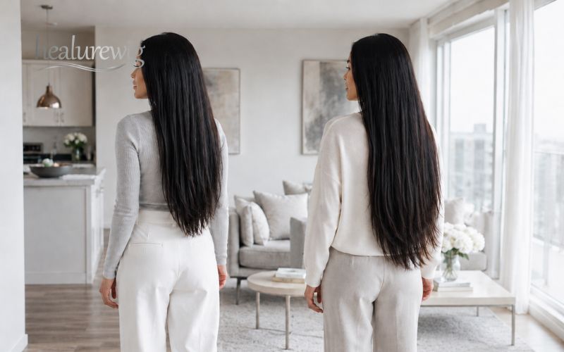 Comparison of 21 inch and 24 inch long human hair wigs