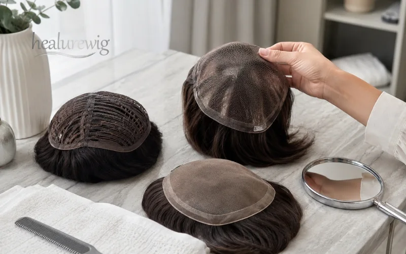 Breathable wig cap constructions for summer including wefted lace and monofilament Breathable wig cap constructions for summer including wefted lace and monofilament