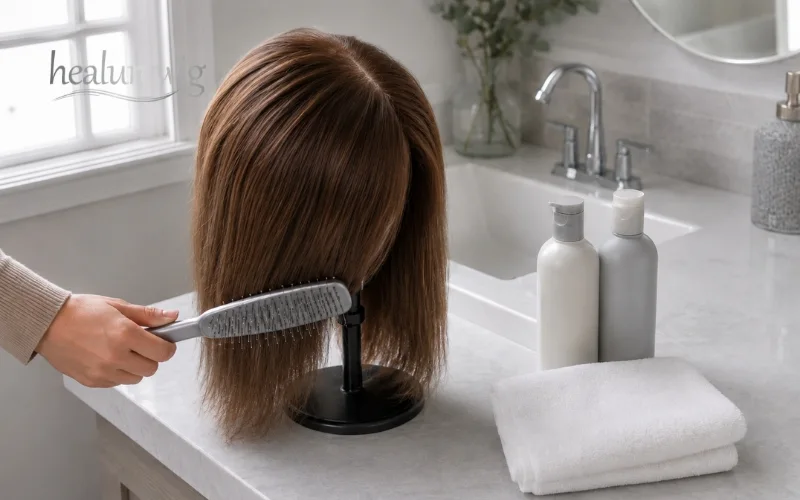 PU skin wig maintenance routine with gentle washing and brushing tools PU skin wig maintenance routine with gentle washing and brushing tools