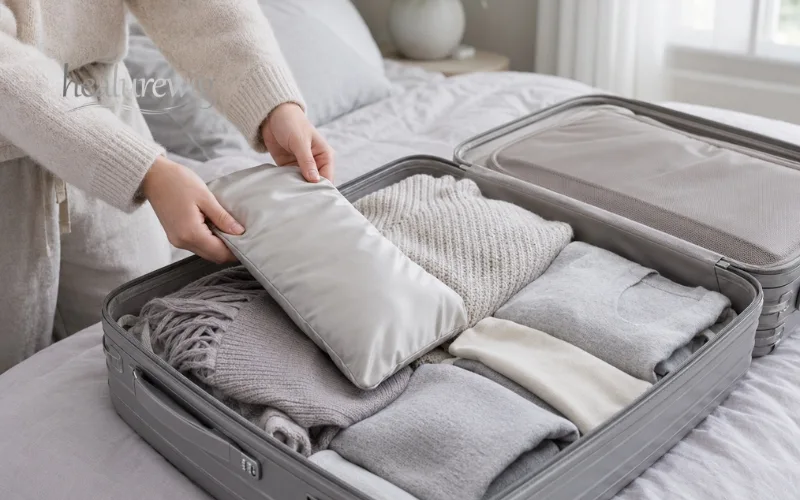 How to pack a wig in a suitcase using a silk bag and hairnet