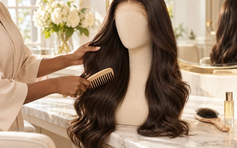 Professional caring for a premium human hair lace front wig to maintain softness and quality Professional caring for a premium human hair lace front wig to maintain softness and quality