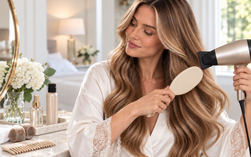 Professional bottom-up brushing technique for gently detangling long human hair wigs Professional bottom-up brushing technique for gently detangling long human hair wigs