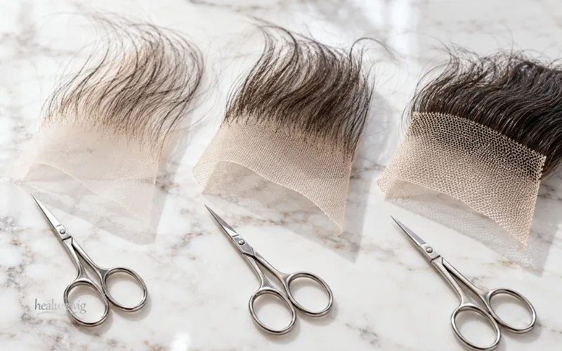 Comparison of HD transparent and Swiss lace textures for lace front wig trimming