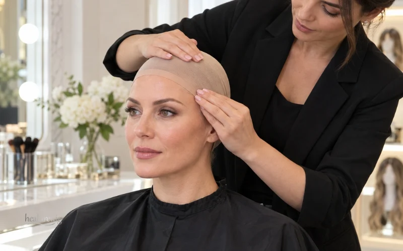 Bald cap method creating a smooth base for a lace front wig installation