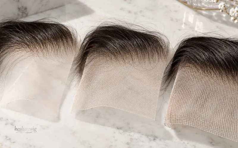 Comparison of HD transparent and standard lace materials used in lace front wigs